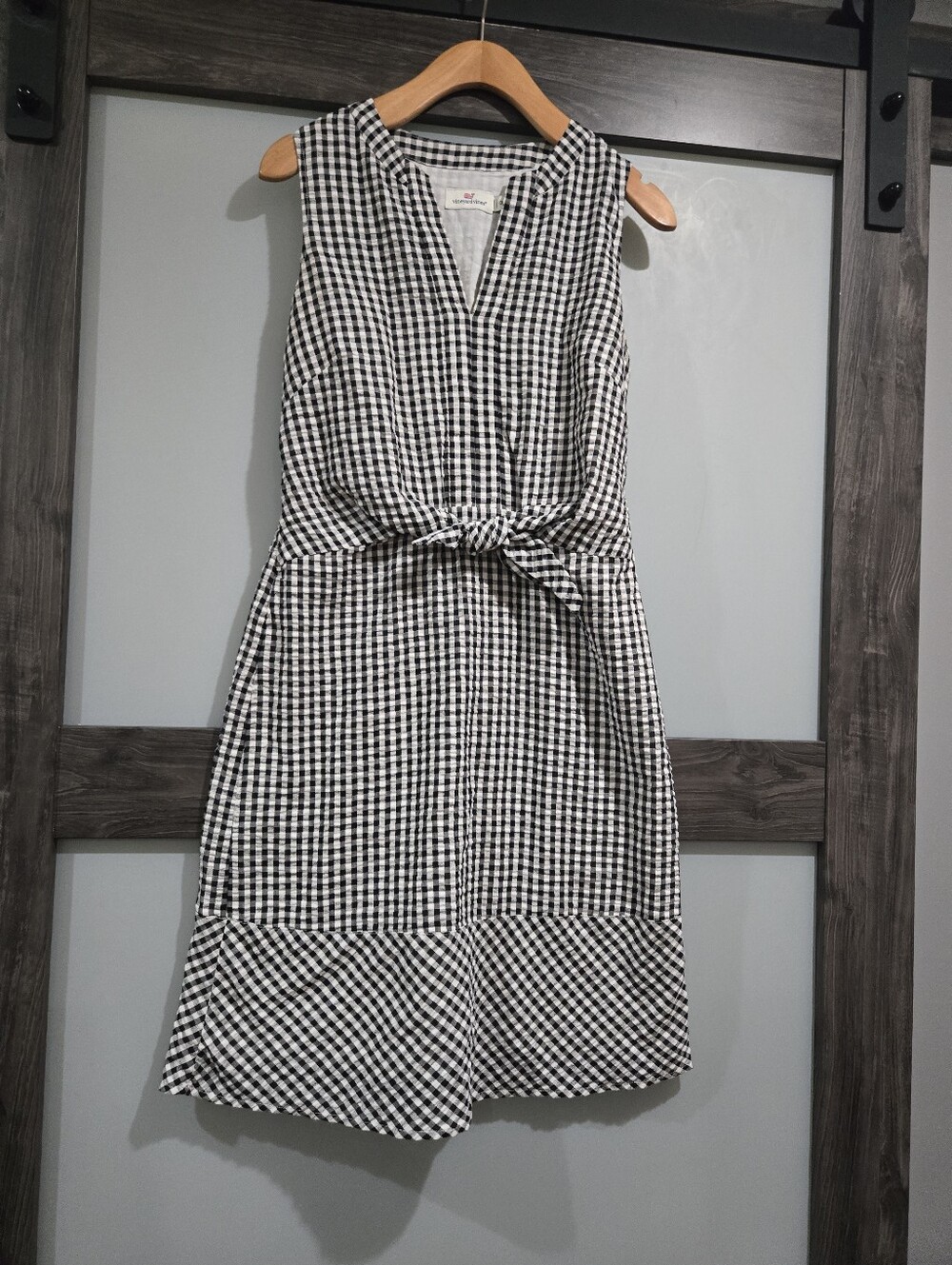Vineyard Vines Gingham Seersucker Tie Front Dress V-Neck Sleeveless Mini Size 00